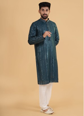 Rama Green Festive Wear Kurta Pajama