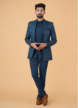 Navy Suede Jodhpuri Suit for Reception - G3-MCO1311 | G3nxt.com