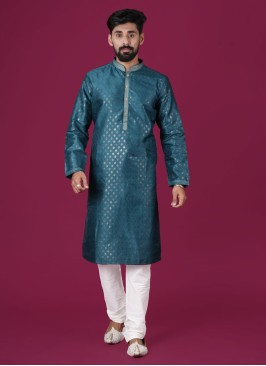 Rama Green Kurta Pajama In Cotton Silk Fabric