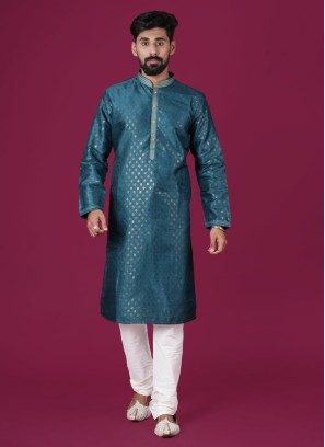 Rama Green Kurta Pajama In Cotton Silk Fabric
