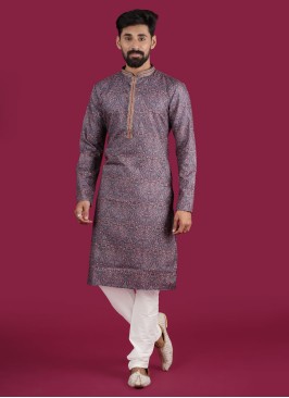 Readymade Blue Printed Kurta Pajama For Men