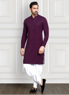 Readymade Dhoti Style Purple Color Cotton Silk Kurta Pajama