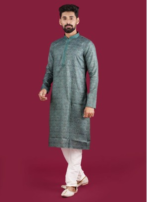 Readymade Green Color Cotton Printed Kurta Pajama