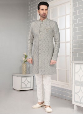 Readymade Grey Art Silk Indowestern Set