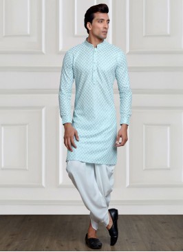 Readymade Light Sky Blue Thread Embroidered Kurta Pajama