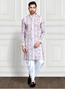 Readymade Lilac Printed Kurta Pajama In Cotton Silk