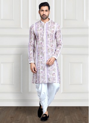 Readymade Lilac Printed Kurta Pajama In Cotton Silk