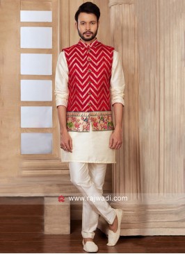 Readymade Nehru Jacket Set With Weaving Work