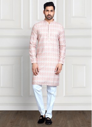 Readymade Peach Zig Zag Printed Kurta Pajama