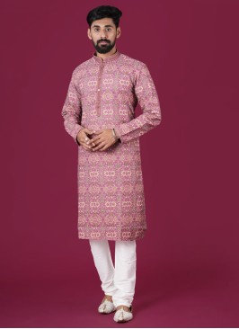 Readymade Pink Cotton Silk Luconowi Kurta Pajama