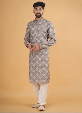 Readymade Pista Green Silk Printed Kurta Pajama