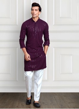 Readymade Purple Color Cotton Silk Kurta Pajama