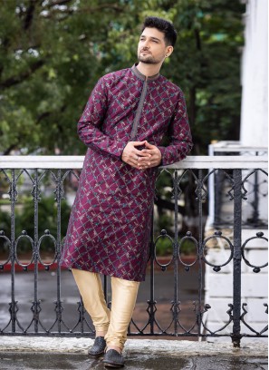 Readymade Purple Wedding Wear Kurta Pajama