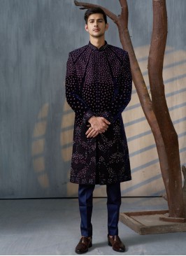 Readymade Velvet Sherwani With Embroidered Work