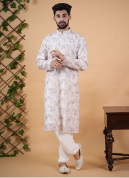 Readymade Yellow Fancy Printed Kurta Pajama For Men