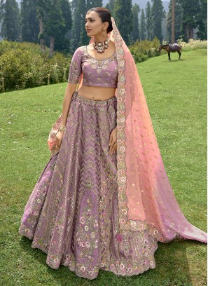 Delightful Lilac Silk Embroidered Lehenga Choli