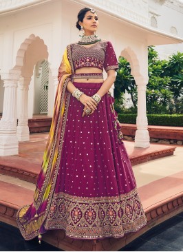 Purple Embroidered Viscose Fabric Lehenga Choli