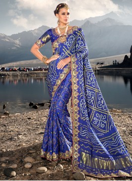 Satin Blue Mirror Trendy Saree