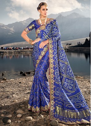 Satin Blue Mirror Trendy Saree