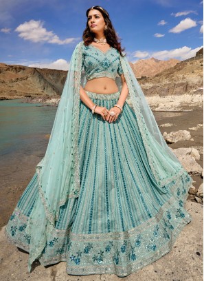 Rama Blue Floral Printed Womens Lehenga Choli