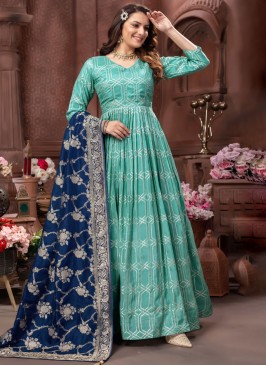 Sea Green Georgette Gown with Dupatta