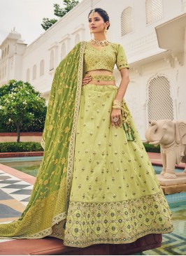 Viscose Embroidered Light Green Lehenga Choli