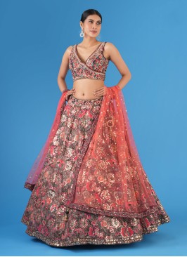 Multicolored Floral Sequins Embroidered Silk Designer Choli Suit