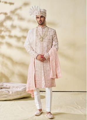 Shaded Color Embroidered Sherwani Set In Silk