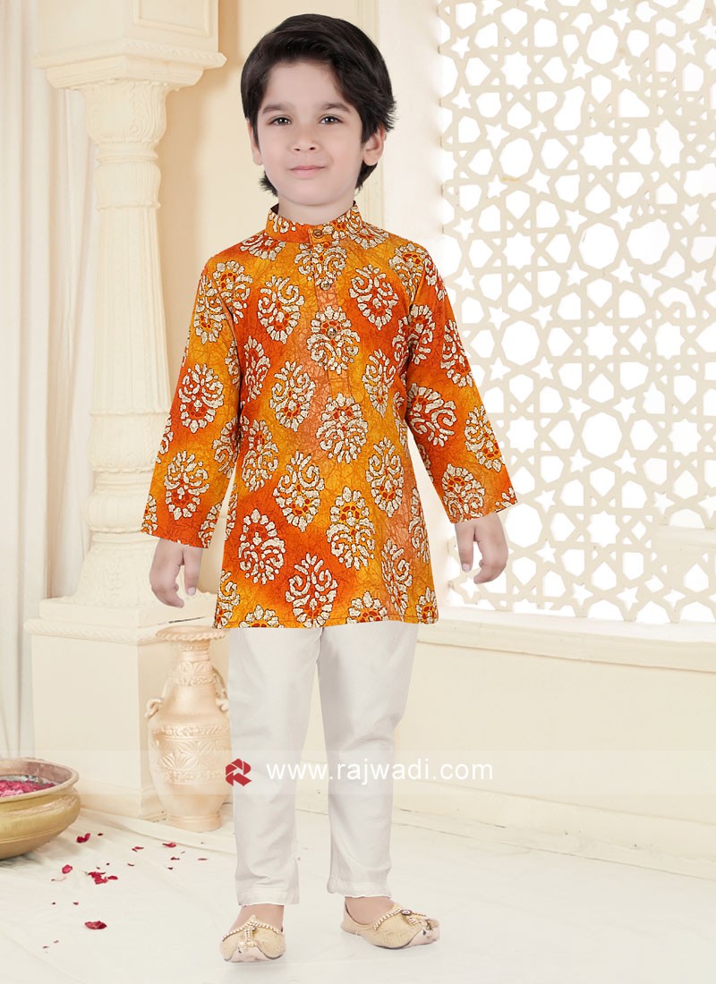 Shaded Color Printed Readymade Kurta Pajama In Cotton