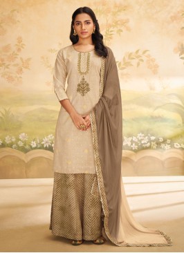 Shagufta Beige Colored Silk Palazzo Style Salwar Kameez