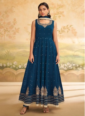 Shagufta Blue Floor Length Anarkali Dress with Dupatta