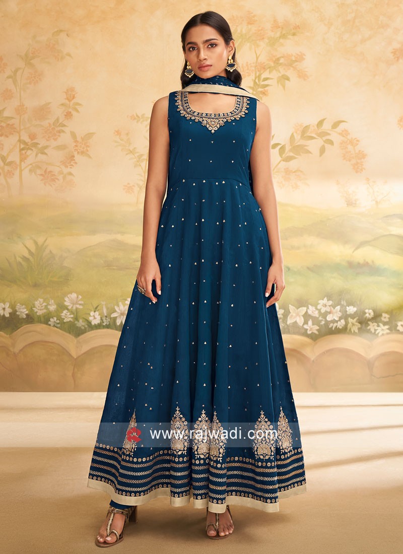 Solid Sky Blue Cotton Anarkali Suit Set | Indian Ethnic wear online USA –  Ria Fashions