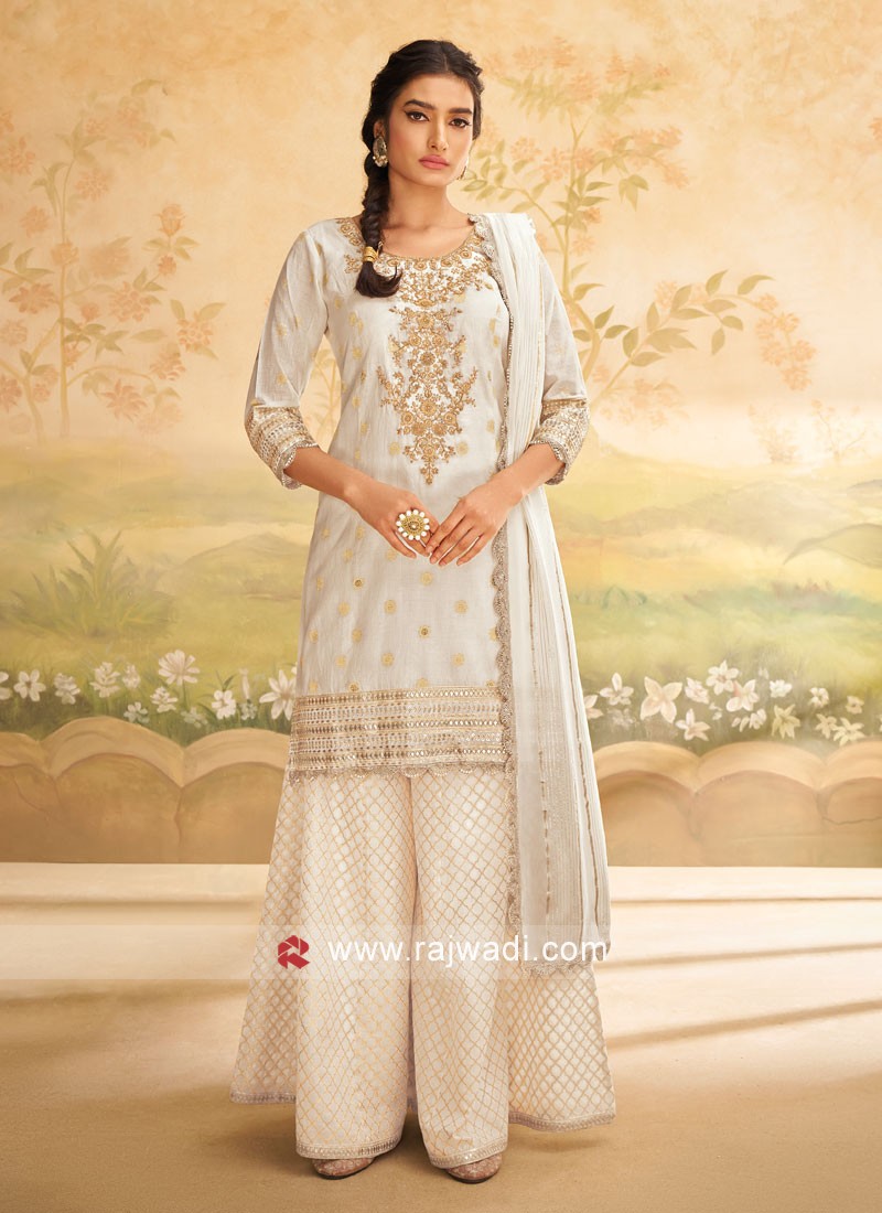 Latest Designer Cream Palazzo Suits Designs Collection