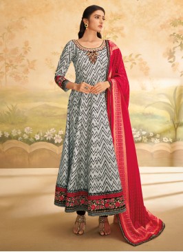 Shagufta Festive Grey Zig Zag Printed Anarkali Dress