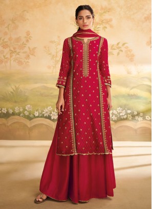 Shagufta Maroon Embroidered Palazzo Suit