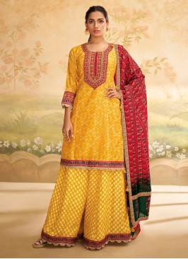 Shagufta Mustard Yellow Palazzo Suit In Silk