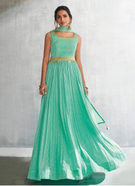 Shagufta Sea Green Floor Length Anarkali Dress wit