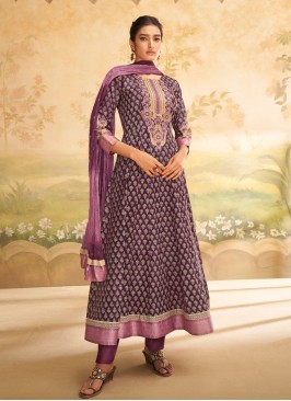 Shagufta Silk Purple Anarkali Suit For Women