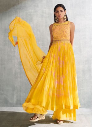 Shagufta Yellow Georgette Palazzo Style Salwar Suit
