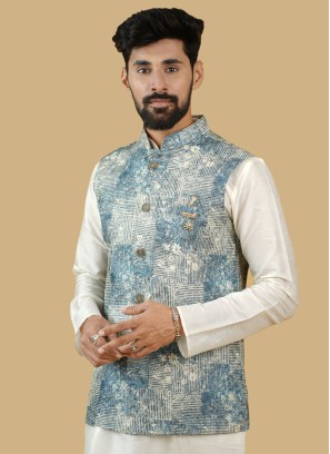 Silk Blue Readymade Nehru Jacket