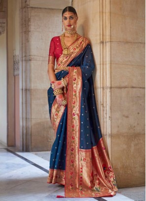Weaving Blue Paithani Silk Wedding Saree