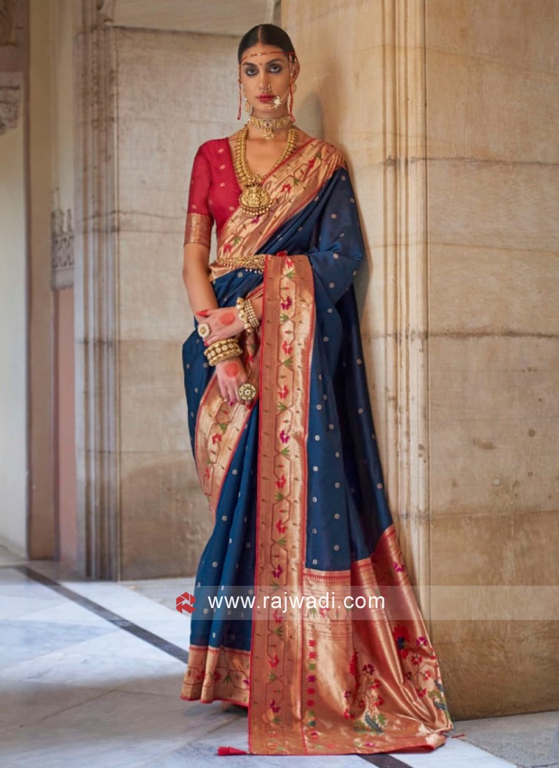 Blue handwoven paithani saree – WEAR COURAGE