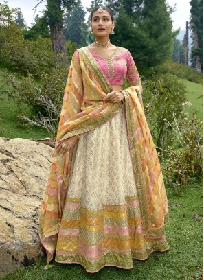 Silk Gota Patti Work Designer Lehenga Choli in Cream