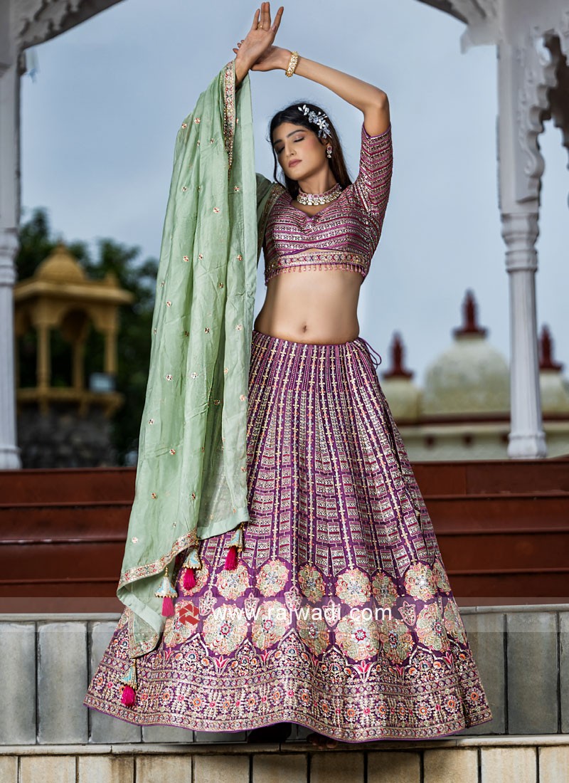 Party Wear Look Mauve Purple Color Georgette Base Heavy Work Lehenga Choli