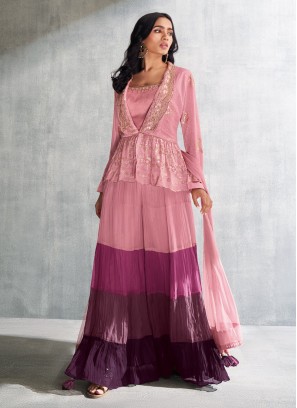 Shagufta Stylish Onion Pink Georgette Palazzo Suit