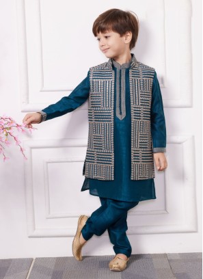 Ostentatious Red Premium Fabric Kids Boy Indo Western Sherwani