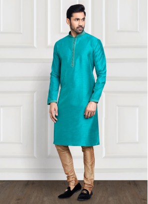 Teal Blue Festive Wear Art Silk Kurta Pajama