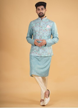 Thread Embroidered  Light Sea Green Nehru Jacket Set