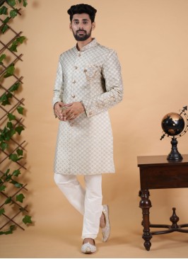 Traditional Cream Color Indowestern In Silk