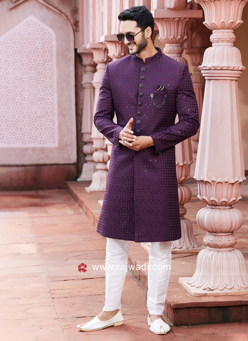 Traditional Purple Color Indowestern In Art Silk